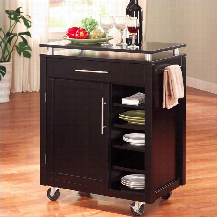 Co Aste R Kitchen Cart W/ 6 Shelves & Caster In Black