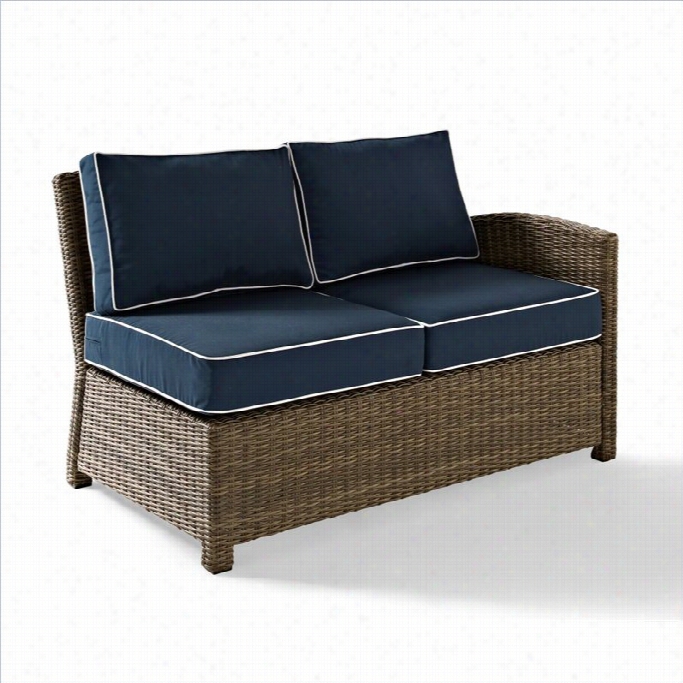 Crosley Furniture Bradenton Outdoor Wicker Sectional Left Loveseat With Navy Cushions