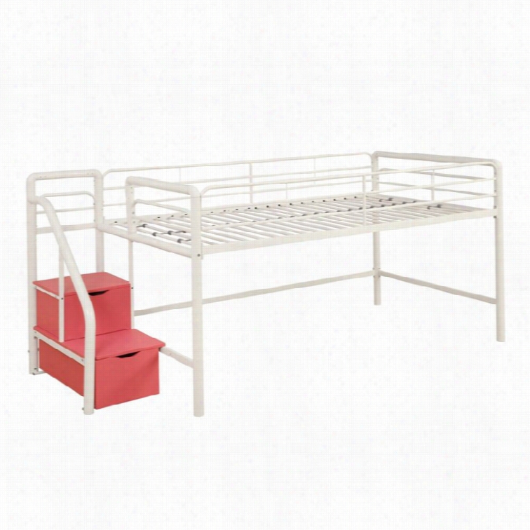 Dhp Junior Metal Twin Loft Storage Stepss Bed In Whtie And Pink