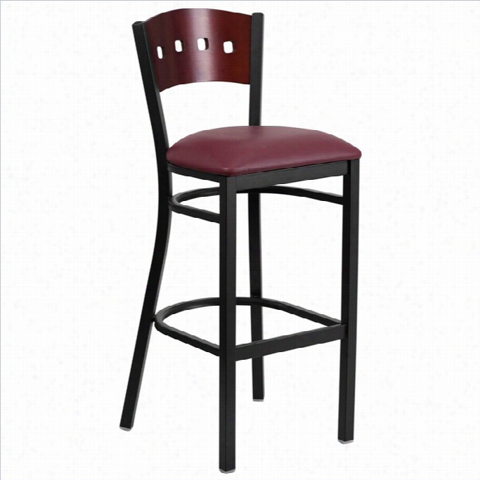 Flash Furniturre Hercules Seriies 43 Upholstreed Bar Stool In Mahogany A Nd Burgundy