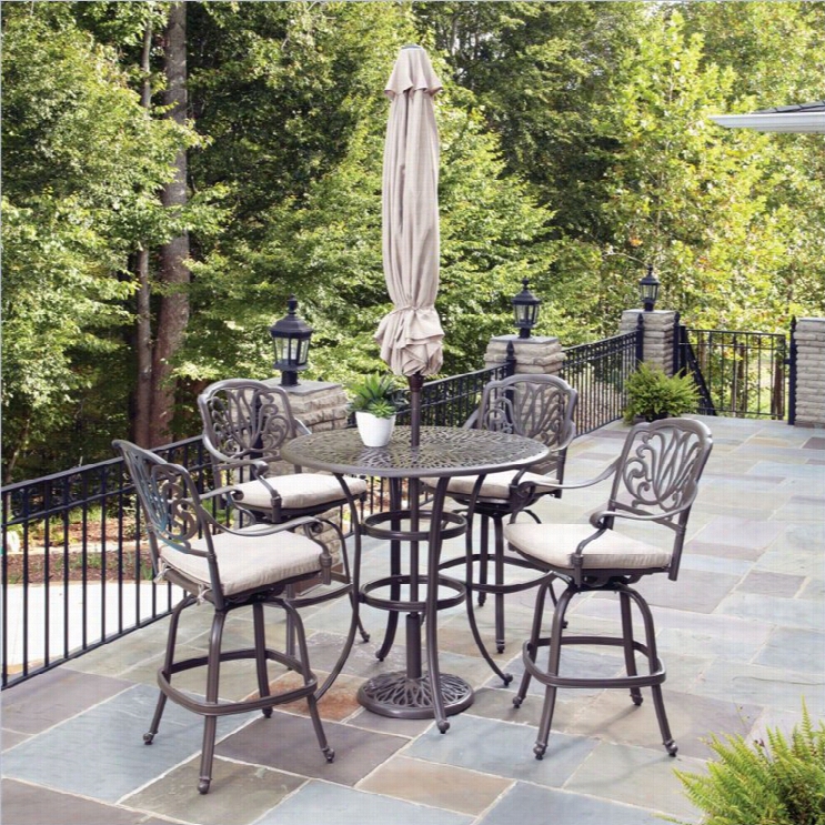 Home Styles Floral Lbossom Taupe 3  Pieces Bistro Set With Umbrella