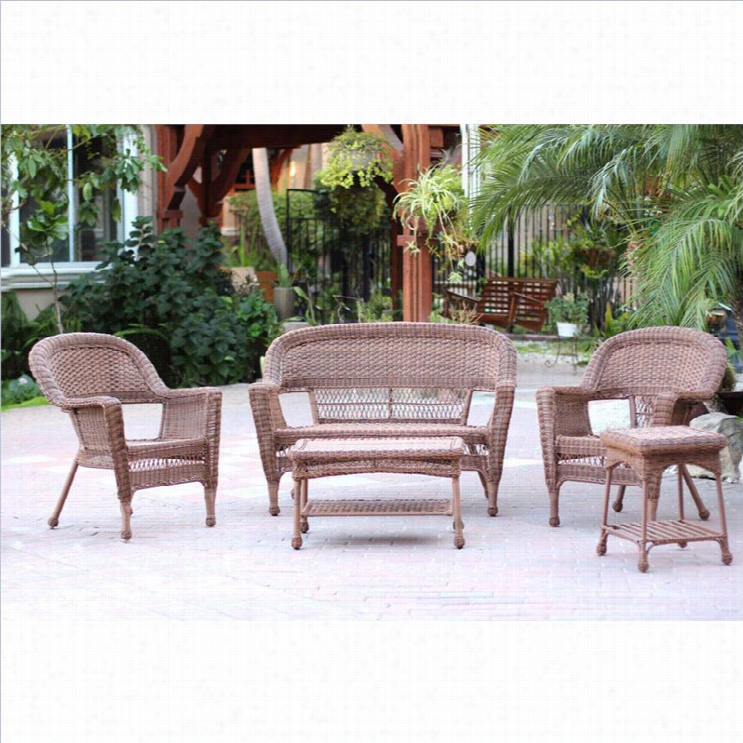 Jeeco 5pc Wicker Conversation Set In Honey