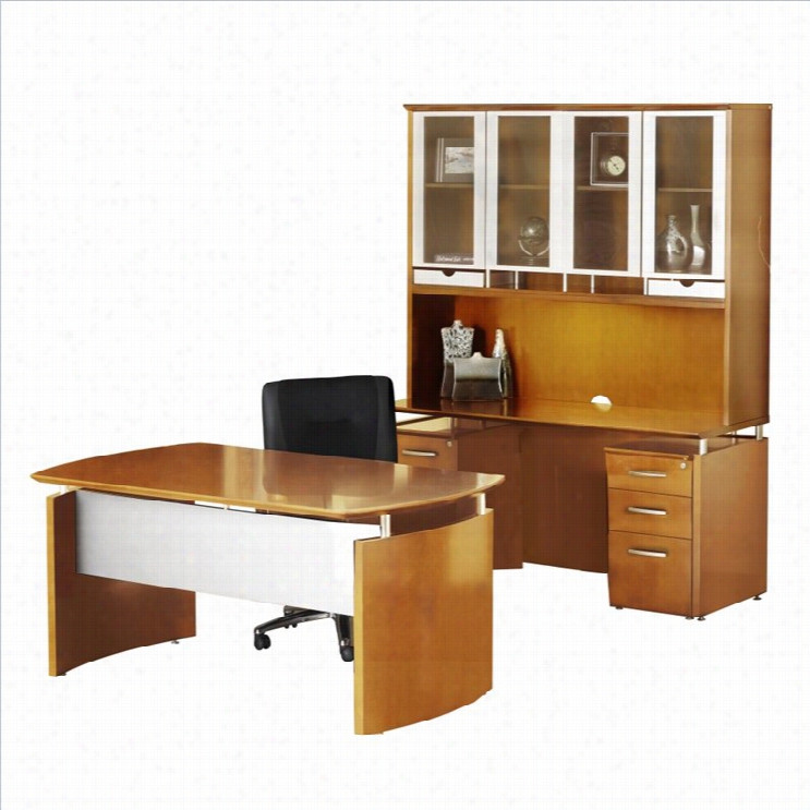 Mayline Napoli 63 Desk Set With Credenza Chest In Golden Cherry