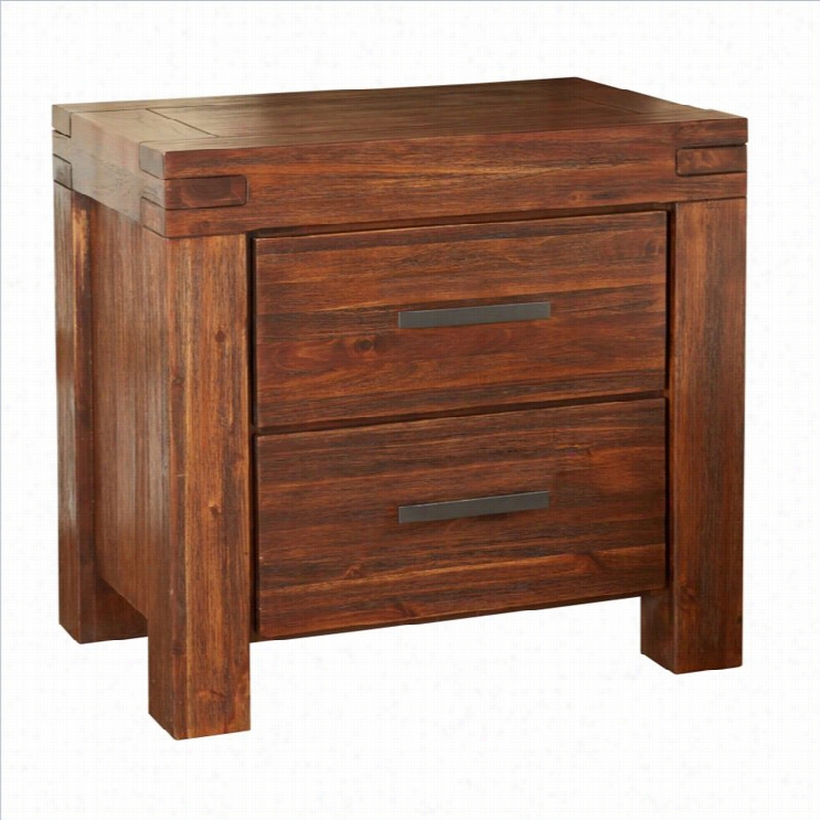 Modus Furniture Meaadow 2 Drawer  Solid Wood Nightstand In Brick Brown