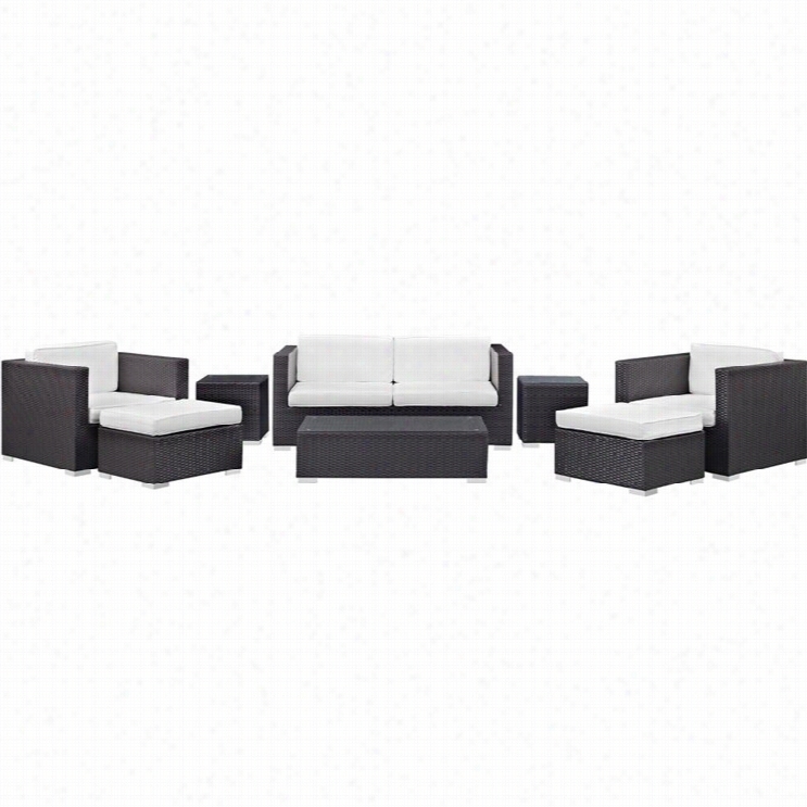 Modway Venice 8 Pieec Outdoor Sofa Set In Espressoo And White