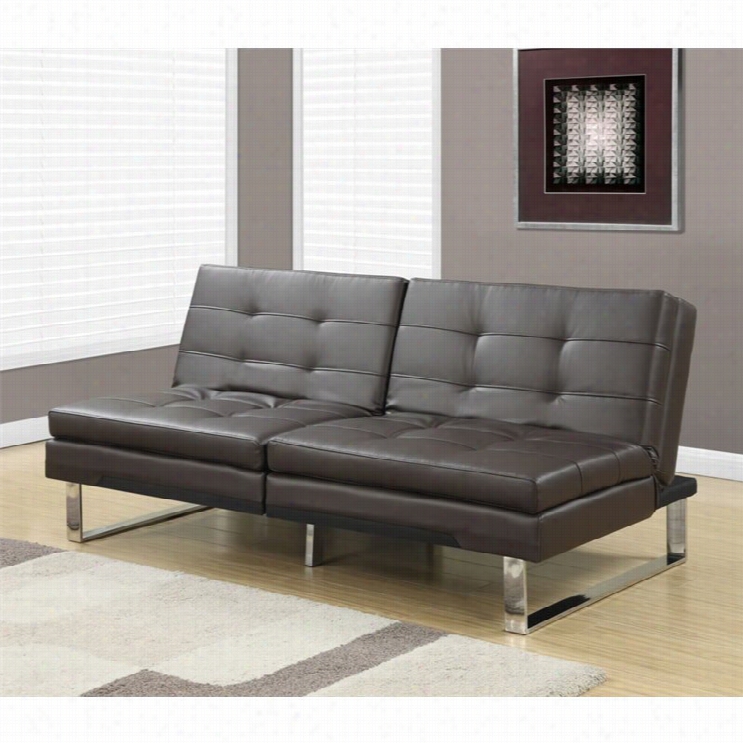 Monarch Leather Pillow Top Spliy Back Convertible Sofa In Dark Brown