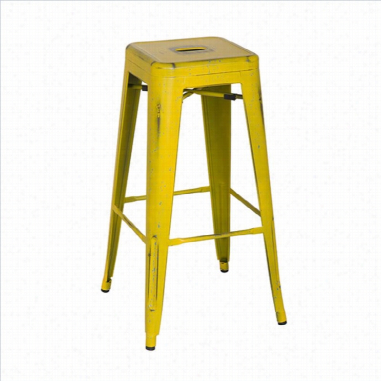 Offi Ce Star Bristow 30 Antique Metal Bar Stool  In Antique Yellow-set Of 2