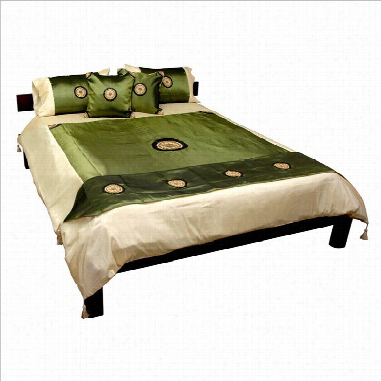 Oriental Furniture Thai Silk Medallion Duvet Set In Jade-queen