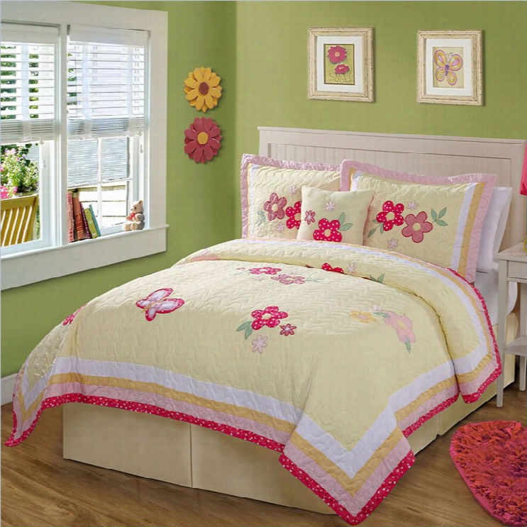 Pe America Golden Trail Quilt Set In Yellow And Pink-twin