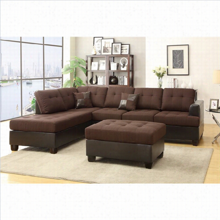 Poundex Bobkona Winden 3 Piece Reversible Sectional Sofa In Chocolate