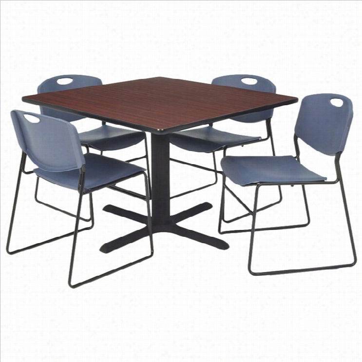 Regency Square Table With4  Zeng Stack Chairs In Mahogany And Blue--30