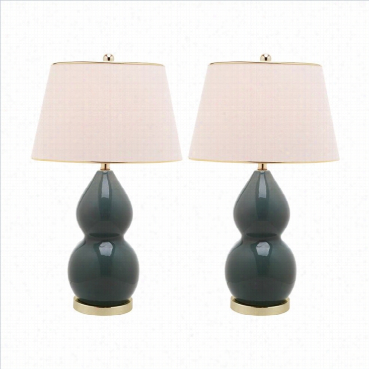 Safavieh Jilo Double- Gourd Ceramic Lamp In Marine Blue (set Of 2)