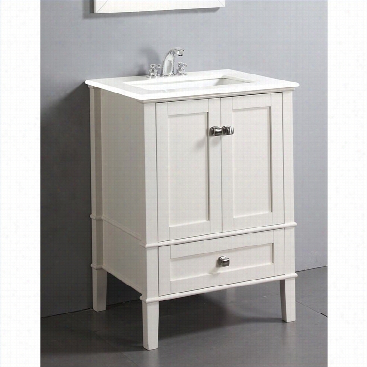 Simpli Home Chelsea 25 Bath Vanity With  White Quartz Marbl Top