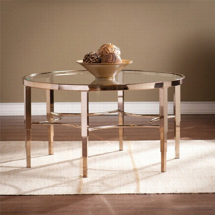 Southerly Enterprises Thessaly Round Gkass Coffee Table In  Gold