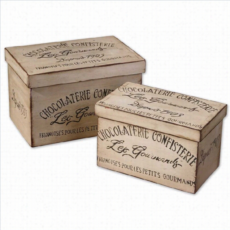 Extreme Chocolaterie Decorative Boxes In Aged Ivory (set Of 2)