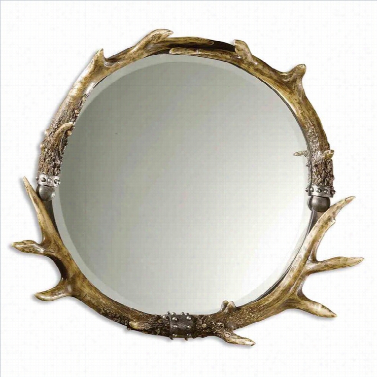 Utetrmost Stag Horn Round Mirror In Natural Brown And Ivory