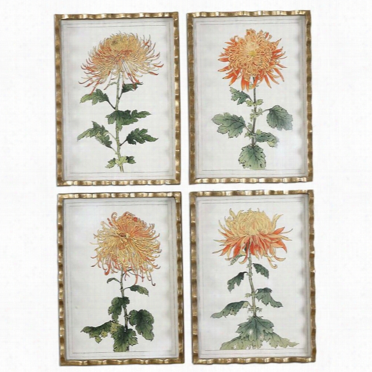 Uttermost Tanggerine Spiiderr Mums Art (set Of 4)