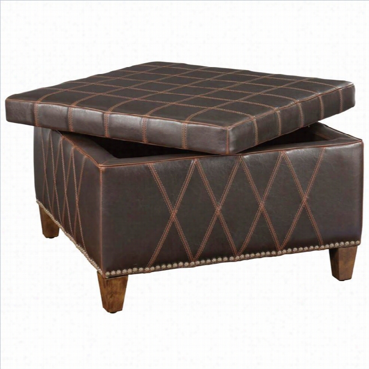 Uttermost Wattley Faux Leather Storage Ottoman In  Hickory