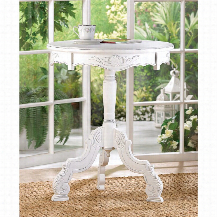 Zingz And Thingz Romnatic Rococco Accent Table In Distressed White