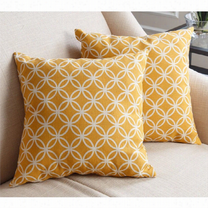 Abbyson Living Cotton Linen Qsuare Pillow In Yellow Swirls (set Of 2)