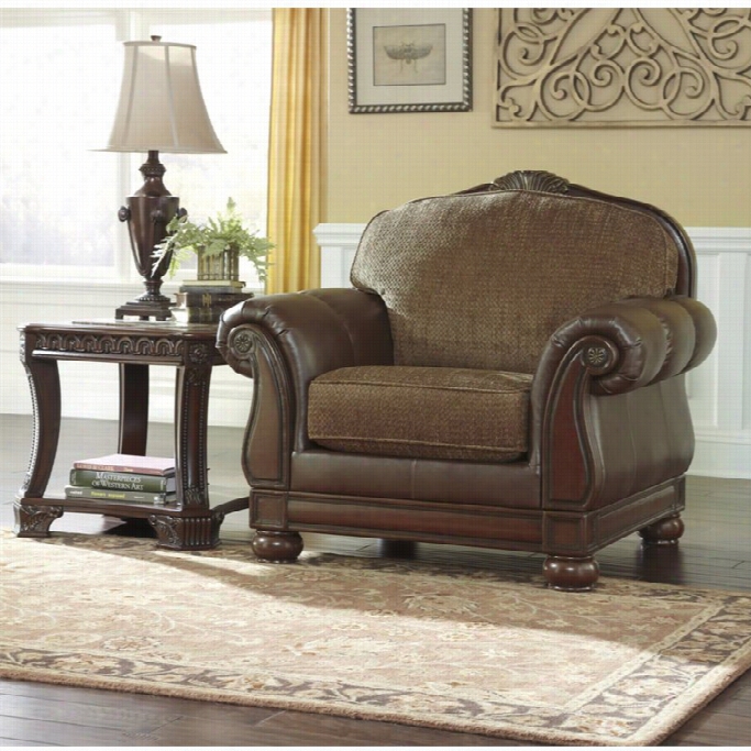 Ashley Beamerton Heights Faux Leather Accent Chair In Chestnut