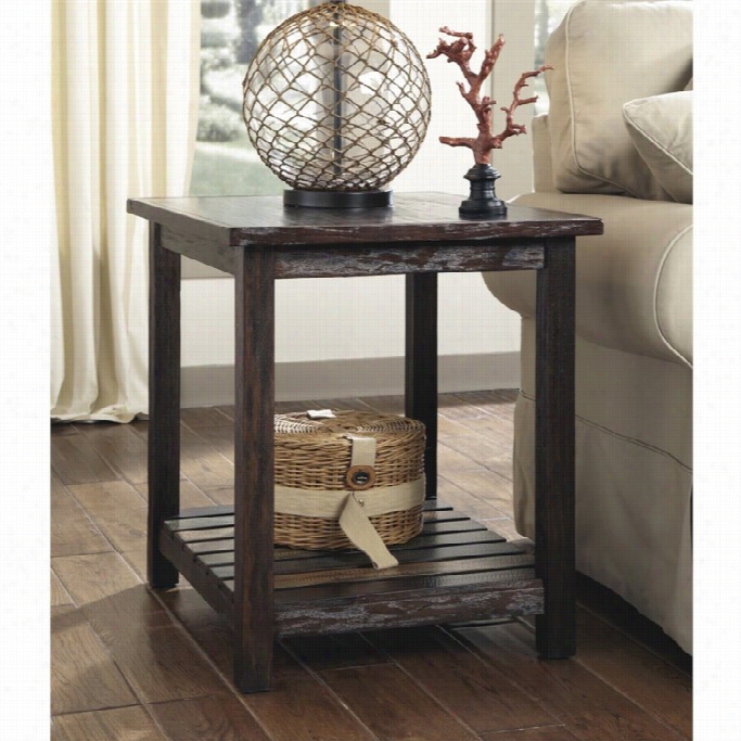 Ashley Mestler Rectangular End Table Inrustic Brown