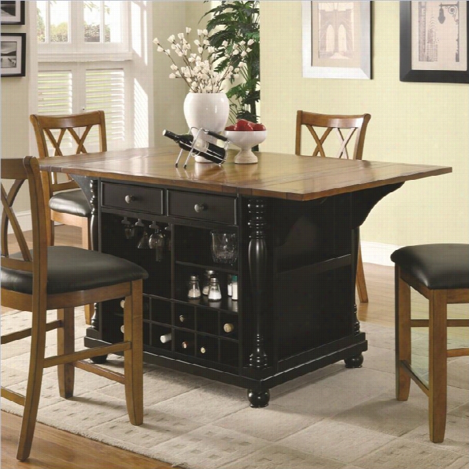 Coaster Kitchen Carts Two-tone Kitchen Island Upon Drop Leaves