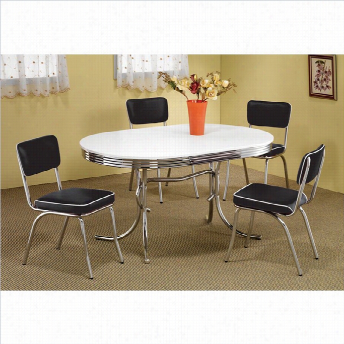 Coater Oval Rerto Dining Table With 4 Chairr S In Chrome