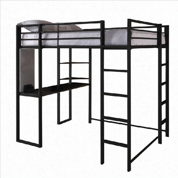 Dhhp Abode Metal Full Loft Bed In Black  With Desk