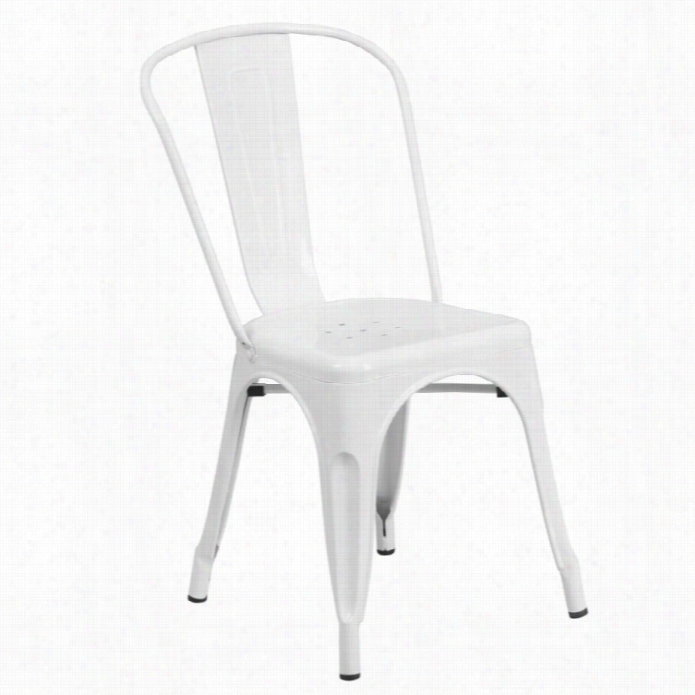 Flash Furniiture Metal Stackabpe Dining Chair In White