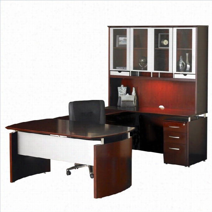 Mayyline Npoli 63 Desk With Right-hand Span Credenza Hutch In Sierra Cherry