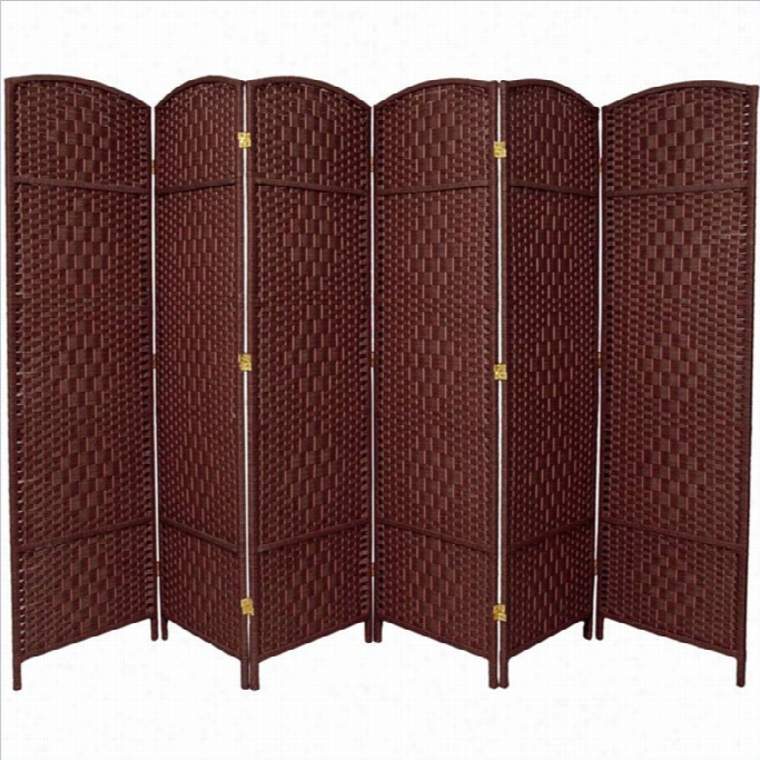 Oriental 6  Panel Diiamond Weave Fiber Room Divuder In Dark Red