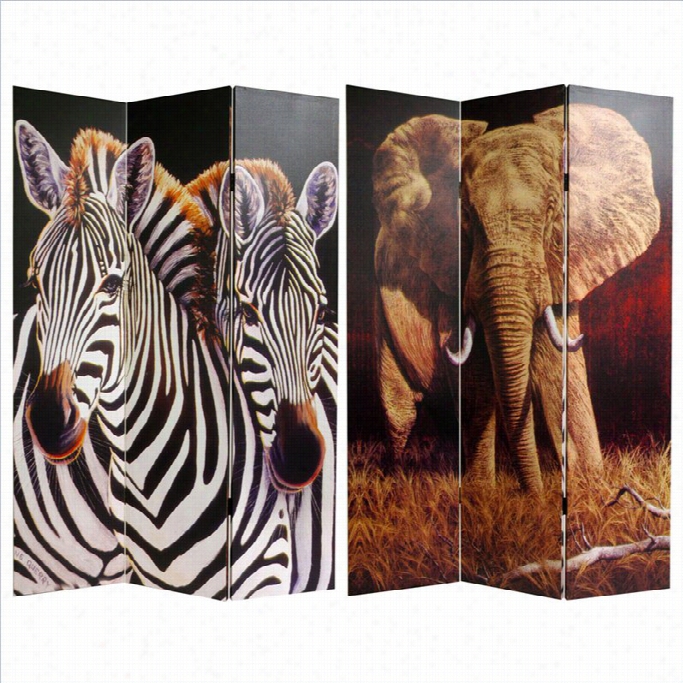 Oriental Double Sidede Lephant And Zebra Canvas Room Divider