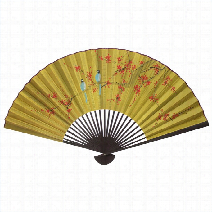 Oriental Furniyure Birdx N Red Tree Fan Wall Decor In Yellow-medimu