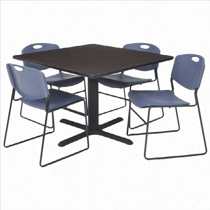 Regency Square Table With 4 Zeng Stack Chairs In Mocha Wwalnut And Blue-30