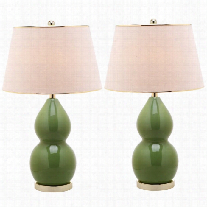 Safavvieh Jill Double Gourd Ceramic Lamp (set Of 2) In Green