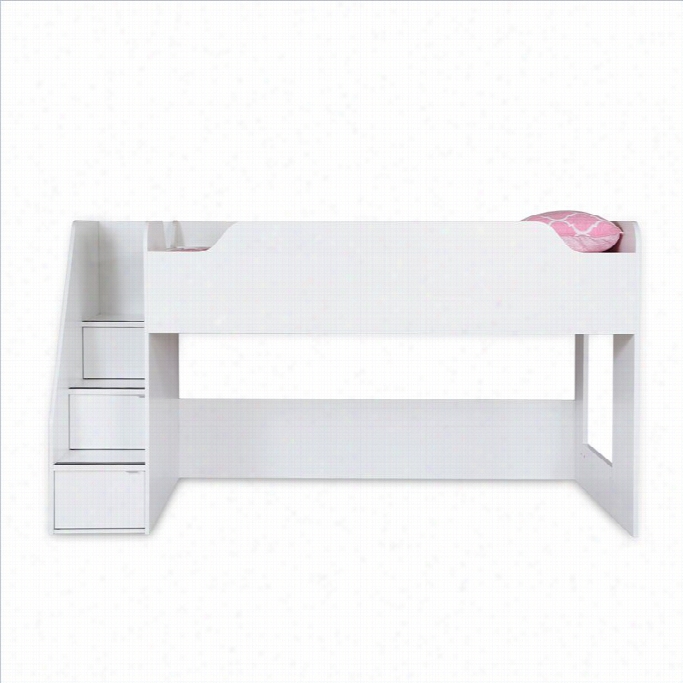 South Shore Mobby Kidds Twin Loft Bed With Stairs In Pure White