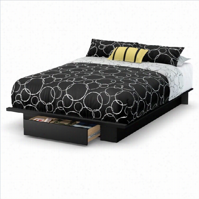 South Shore Trinity Full/queen Platform Bed With Drawer In Pure Black