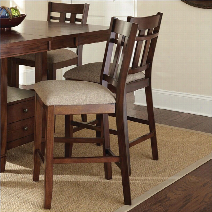 Steve Silver Company Bolton Beige Fabric Upholstery Counter Dining Chairman In Dark Oak