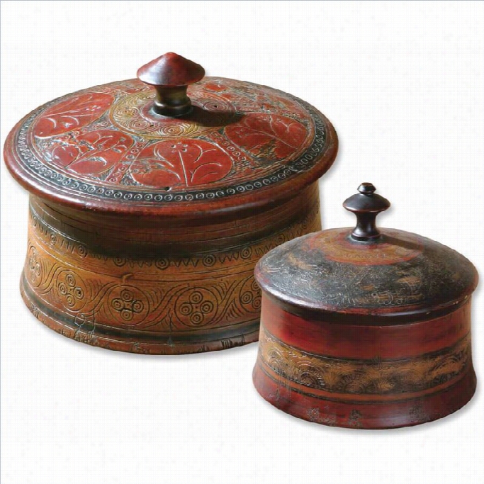 Uttermost Sherpa Decorative Boxes In Hhues Of Red And Brown (set Of 2)