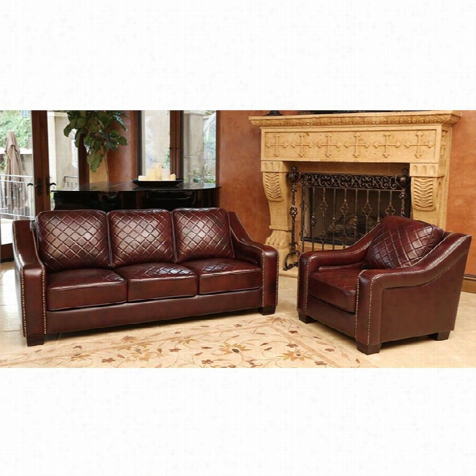Abbyson Living Princenton Leather Sofa And Armchair Set In Burgundy