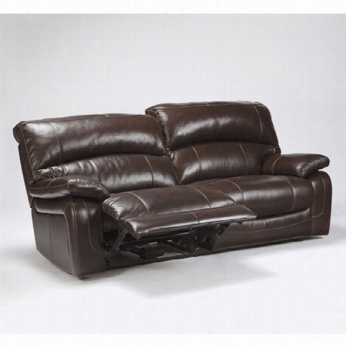 Ashley Furniture Damacio Leather Power Reclining Sofa In Ignorance Brown