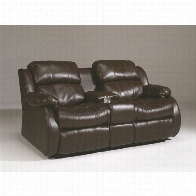 Ashley Mollifield Leather Reclining Loveseat With  Console In Cafe