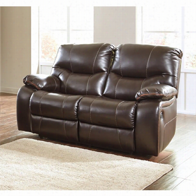 Ashley Prana Faux Leather Power Eclining Loveseat In Brindle