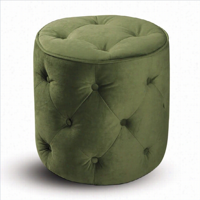 Avenue Six Curves Tufted Round Ottoman In Spring Green Velvet