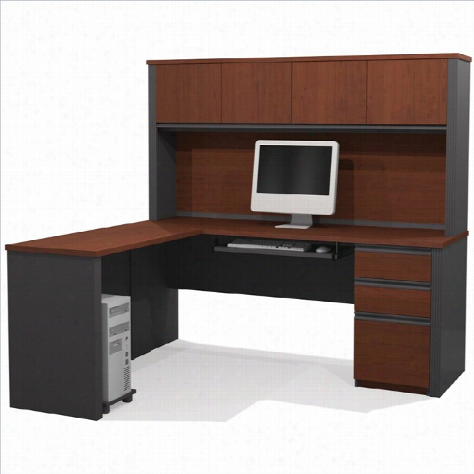 Bestar Prestige + 5-piece L-shape Desk In Bordeaux And Grsphite