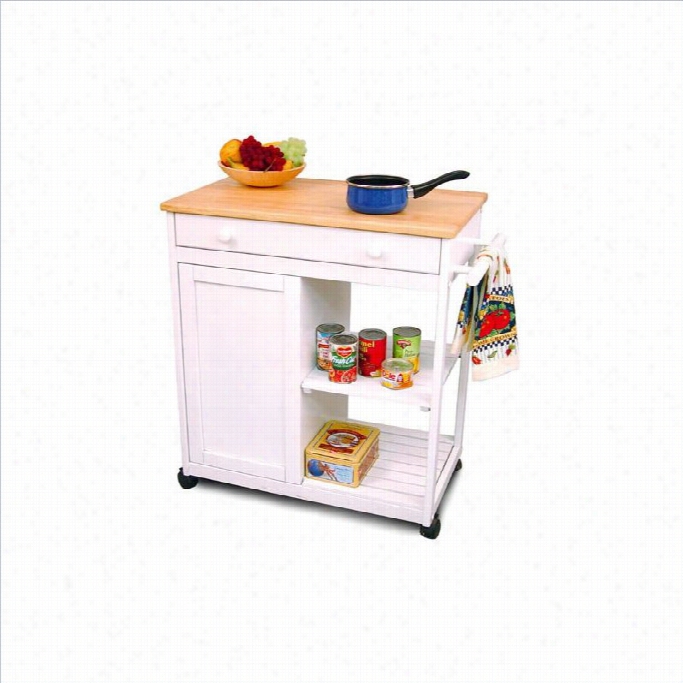 Catski1l Preston Hollow White Kiitchen Cart With Butcher Block