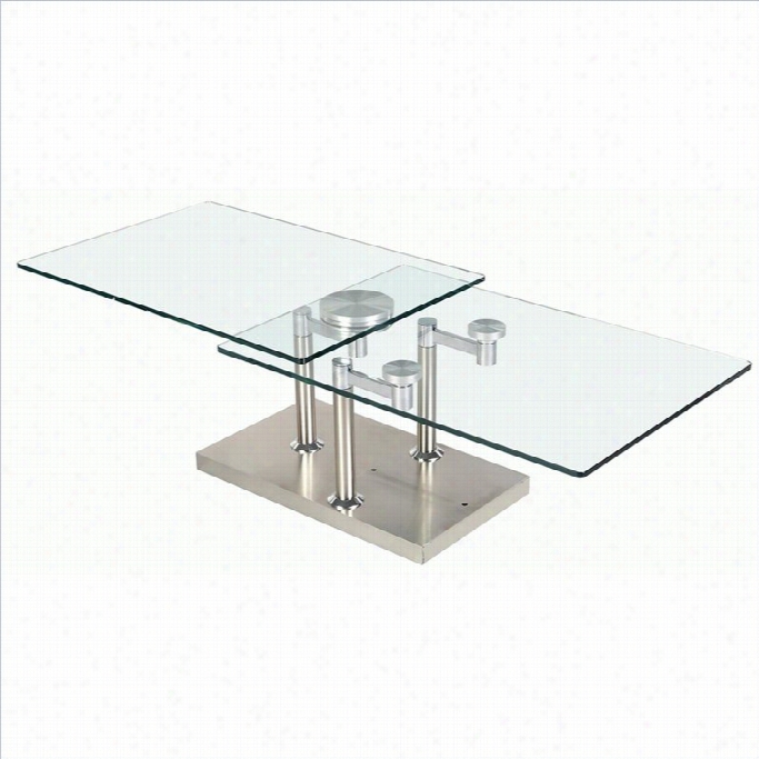 Chintalg Ectangular Cpear Gllass Cocktail Table In Stainless Seel