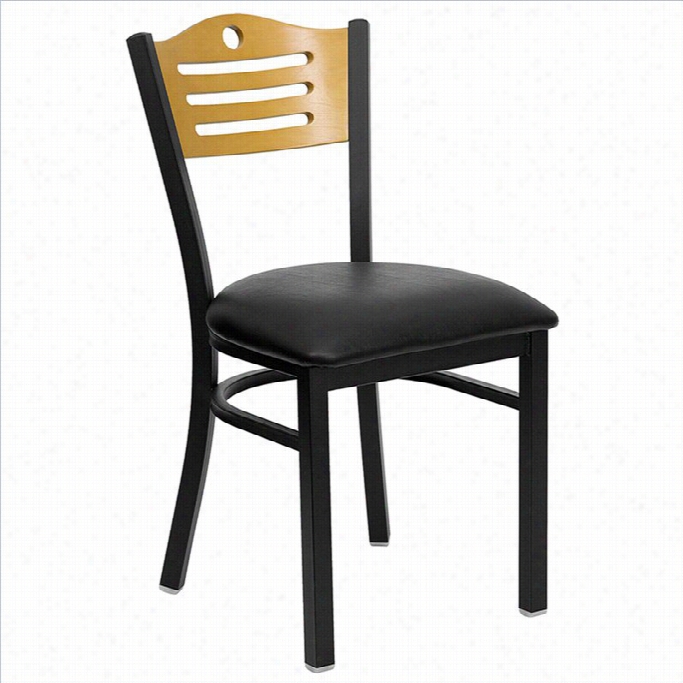 Flash Furniturd Hercules Black Slat Back Metal Dining Chair In Natural