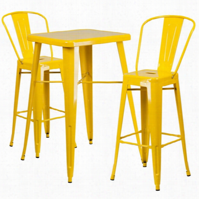 Flash Furniture Metal 3 Piece Bar Table Set In Yellow